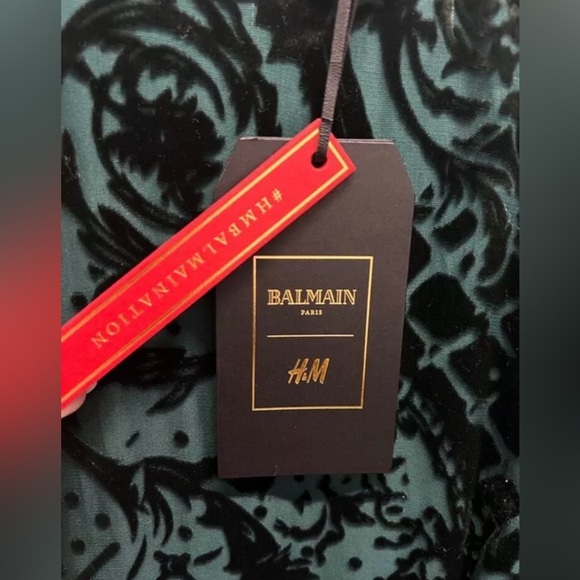 NEW WITH TAGS BALMAIN x H&M Green Velvet Minidress - Limited Edition - Size 4 - Picture 5 of 16